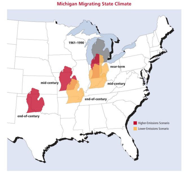 Detroit climate will look more like Missouri's by 2050. Source of image: Union of Concerned Scientists USA