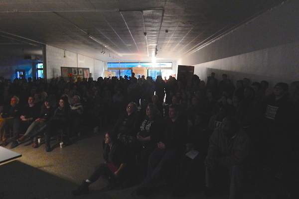 A packed house at Trinosophes listens to a presentation by Dimitri Hegemann