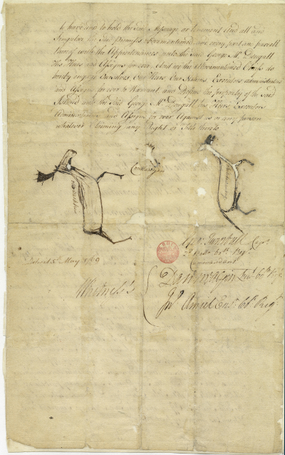 The 1768 deed to Belle Isle, featuring Native American totems