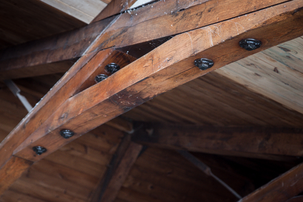 Original bolts hold together trusses at Dickinson by Design's Hunter House