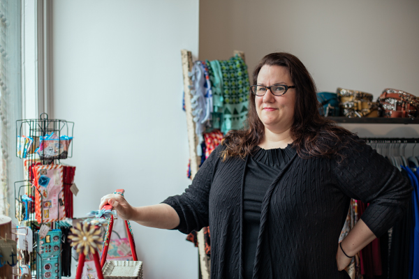 Rachel Lutz in her new store, Frida, which fronts Woodward Avenue