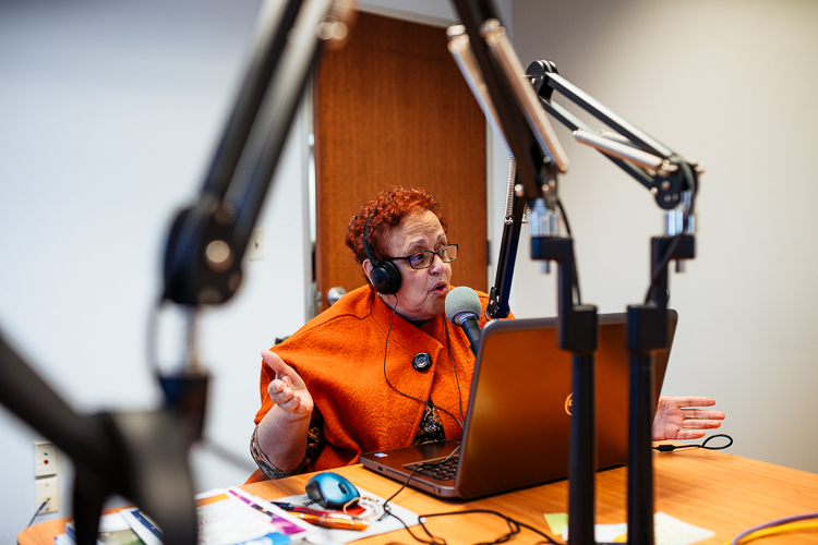 Rev. Joan Ross live on air at WNUC
