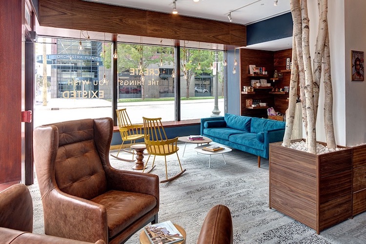 Retail space and lounge next to the Detroit Symphony Orchestra designed by coG Studio - photo by Jason Keen