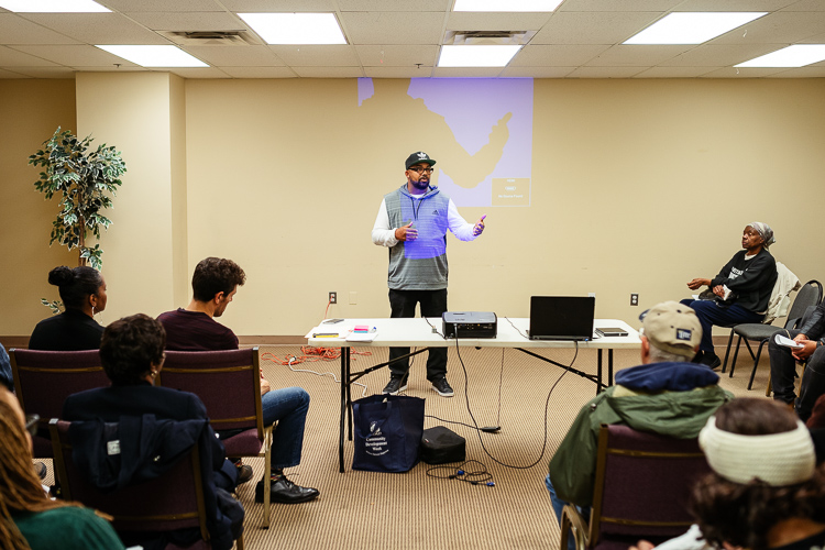 Anthony Jackson from Emerging Industries Training Institute presents at a CDAD caucus meeting