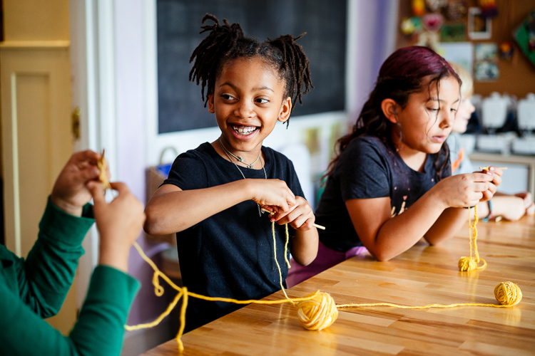 Third grade students in Handwork Class at The Detroit Waldorf