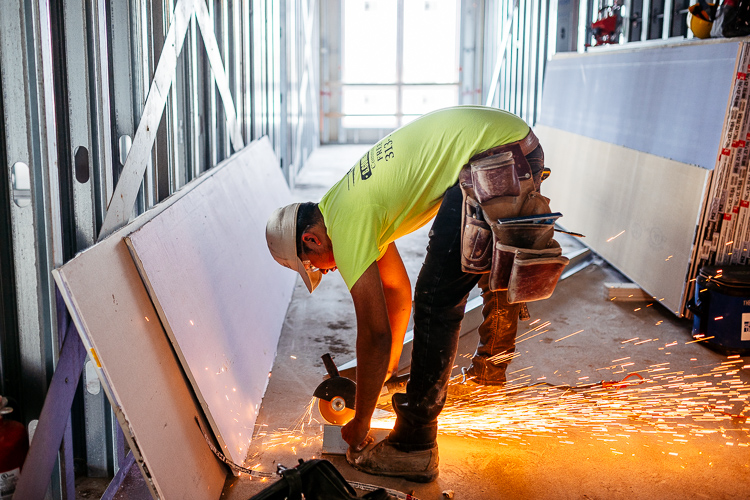 Construction worker at The Boulevard, a project in New Center built by The Platform