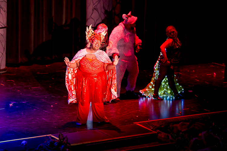 Sydnie Solomon plays the dragon during a performance of "Shrek: The Musical"