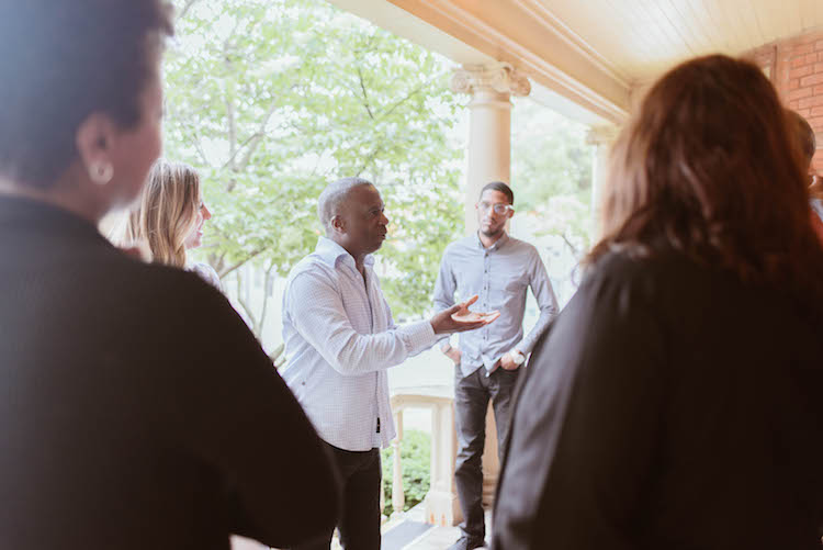 On the porch of the Mackenzie House