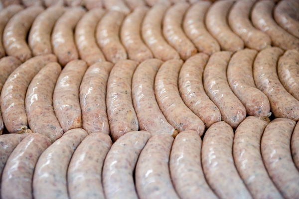 Rows of Corridor Sausage, ready for packaging