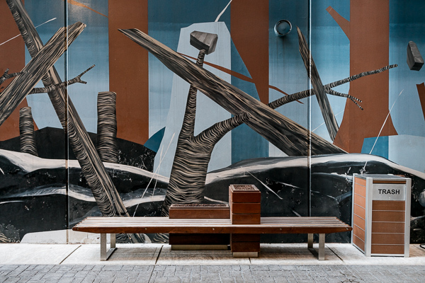 Bench and mural in The Belt