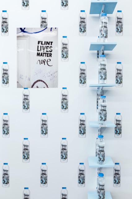 Wall of Pope.L's Flint Water Project - courtesy of the artist and What Pipeline