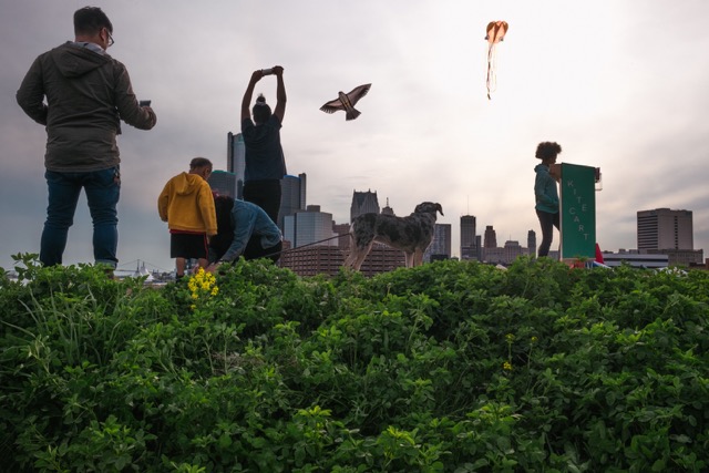 Flying kites at a kite pop-up
