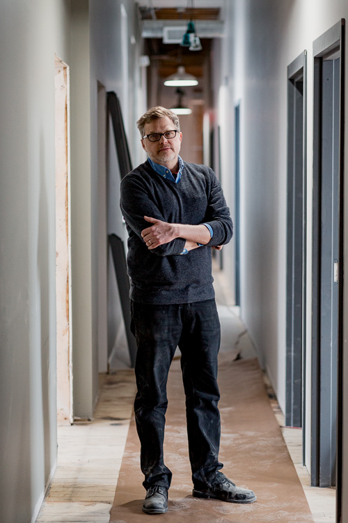 Mark Maynard in the nearly-completed Landline Creative Labs