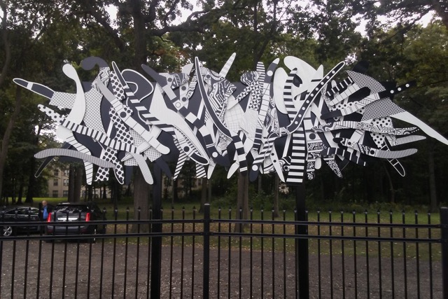 Sculpture by Charles McGee at the commons named after him