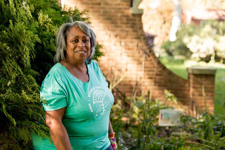 Grandmont Rosedale resident Deborah LaViolette and her rain garden. Photo by Nick Hagen.