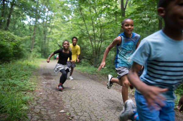 Members of the Marathon Kids take part in a group run through Palmer Park