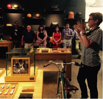CMO of Shinola Bridget Russo on the right speaking to entrepreneurs who gathered at Shinola’s store in Midtown.