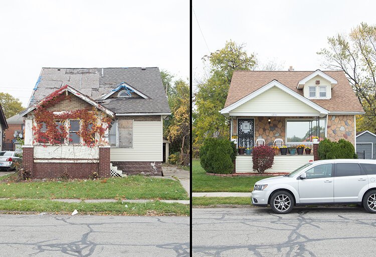 A before and after comparison shows the work Gary Ringer and his team do for blighted homes in the Detroit area. 