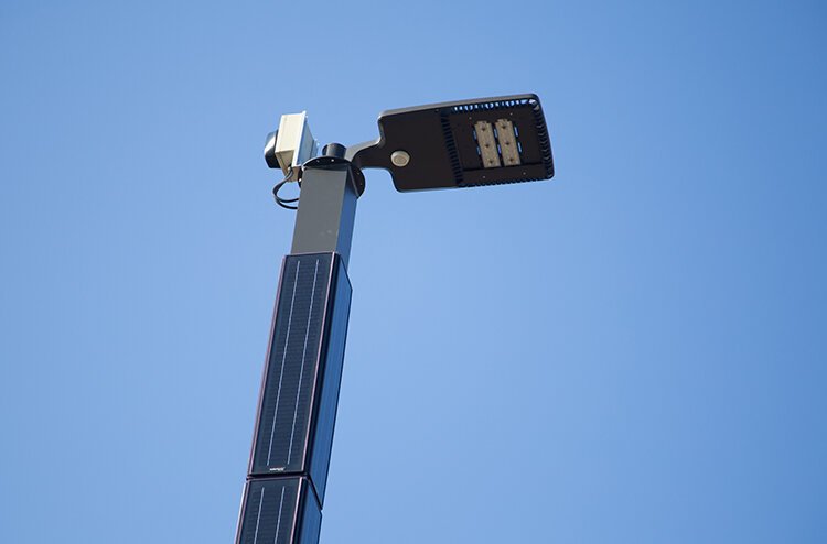 Solar-powered street lamps light the way at Parker village, part of a collaboration with Soulardarity.