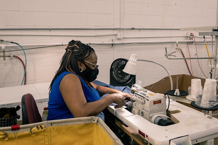 Yelanda Robinson worked on PPE production during COVID-19 at GETTEES in Sterling Heights. 