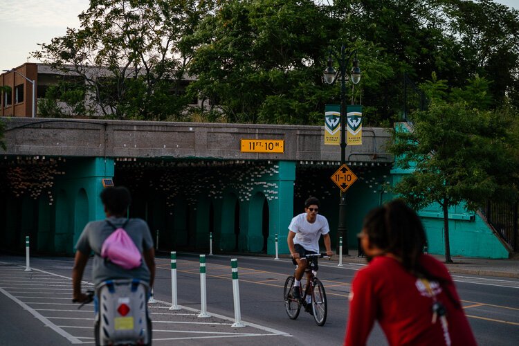 Art installation at the Cass Avenue railroad viaduct in New Center. Nick Hagen.