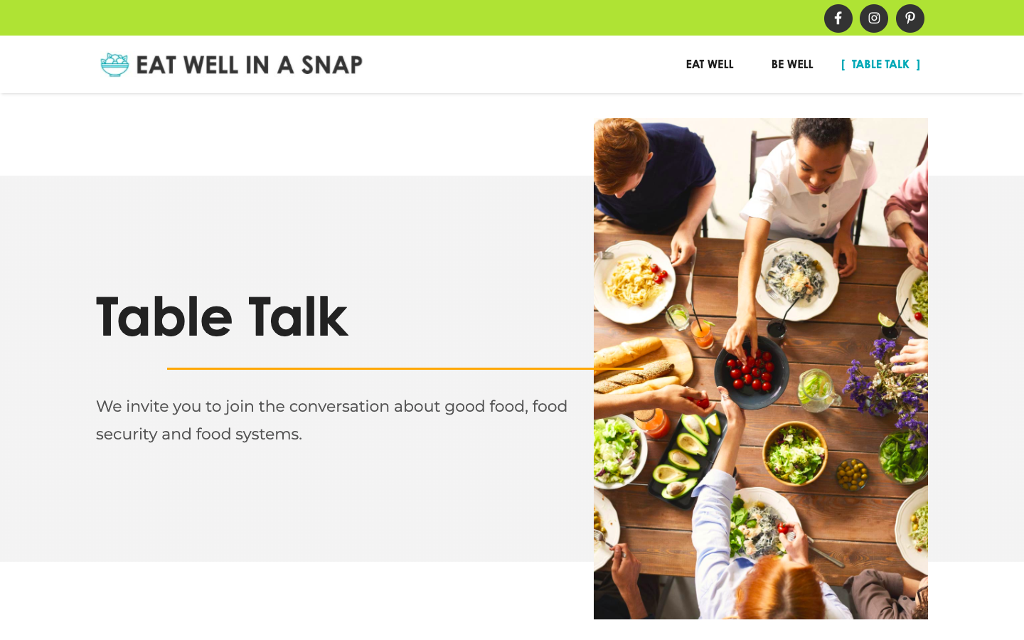 The Eat Well in a SNAP website's "Table Talk" homepage.