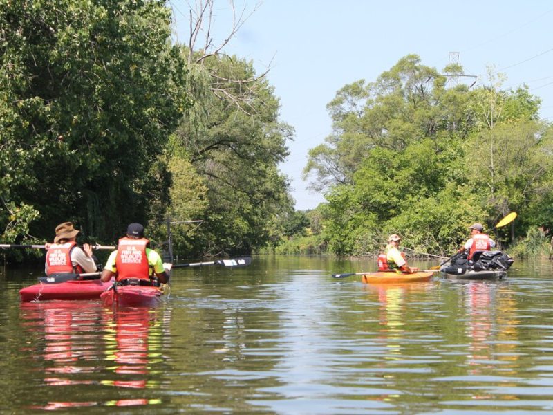 Community members explore Ecorse Creek. Photo by  Quentin Rodriguez