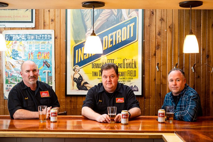 Carl Erickson, Eric Stief, and Pat Kruse, co-founders of Detroit National Brewing Company. In 2016, the trio of beer lovers launched an effort to restore Altes to its former glory.