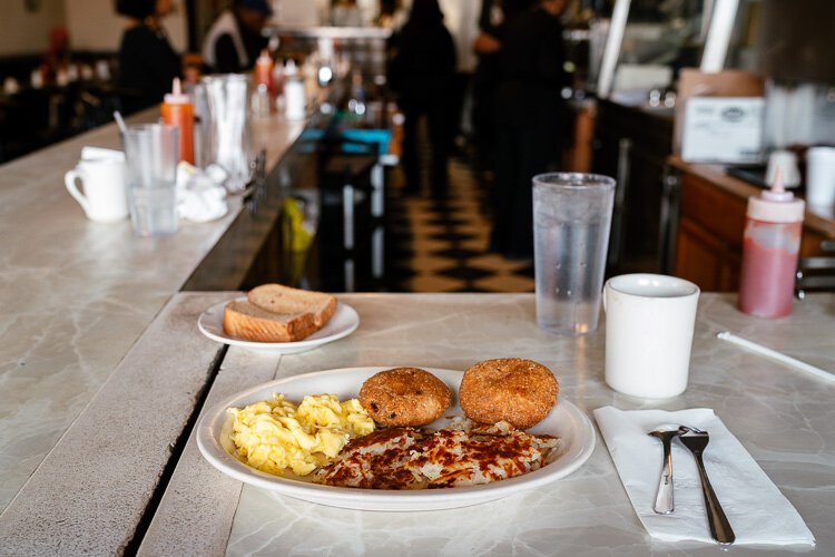 "Salmon croquettes for breakfast is never a bad option" at Connie and Barbara's, Lewis says.