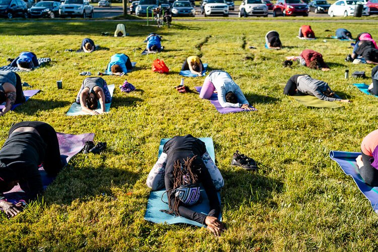 Kerrie Trahan teachers yoga at Detroit's Palmer Park.