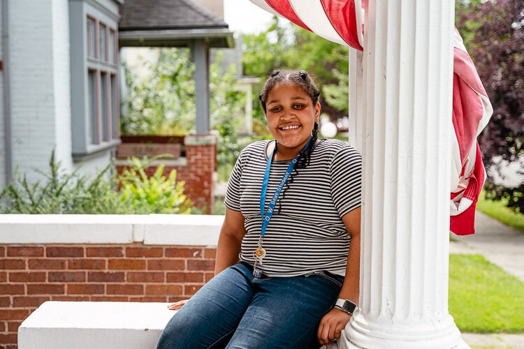 Harmony Anthony-Tigue, 13, is one of the youth participants of the North End Neighborhood Patrol. Through the project, she has learned coding, how to make flyers, and how to host a radio show.
