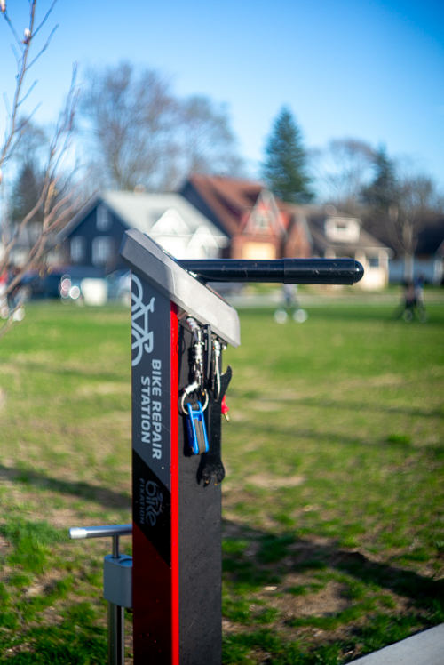 A bike repair station at Ella Fitzgerald Park.