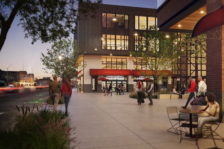 Rendering of Jefferson/Piper mixed-use grocery story development - courtesy W Architecture
