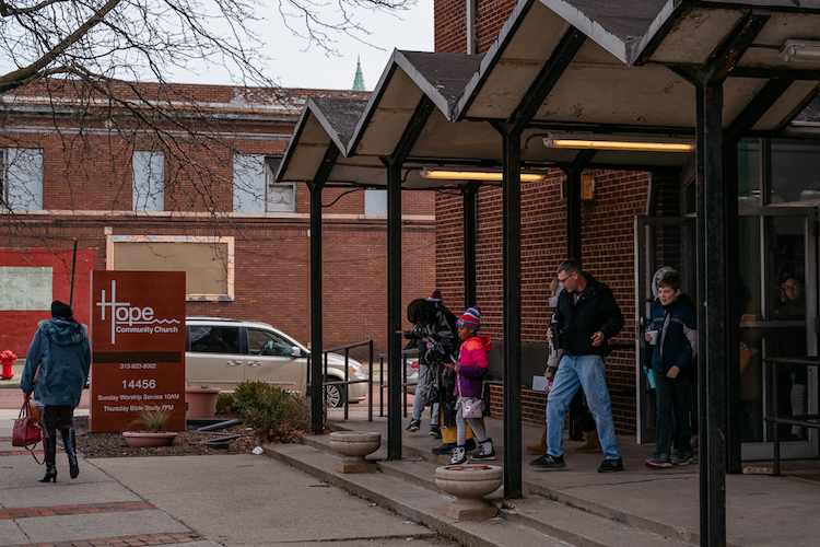 Members of the Hope Community Church leave after Sunday services