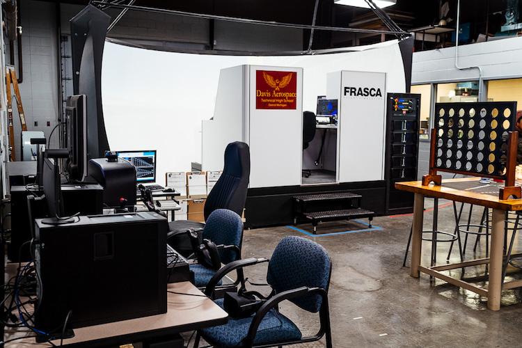 Classroom with simulators at Davis Aerospace Technical High School