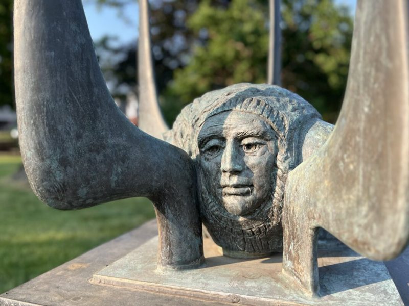 A closeup of "The 125th Anniversary Sculpture" by Kegham Tazian.