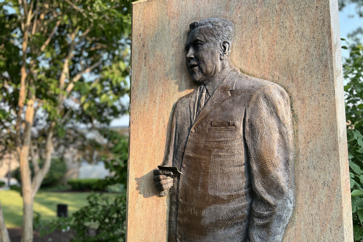 Sculpture of noted Farmington official John D. Dinan by artist Janice B. Trimpe.