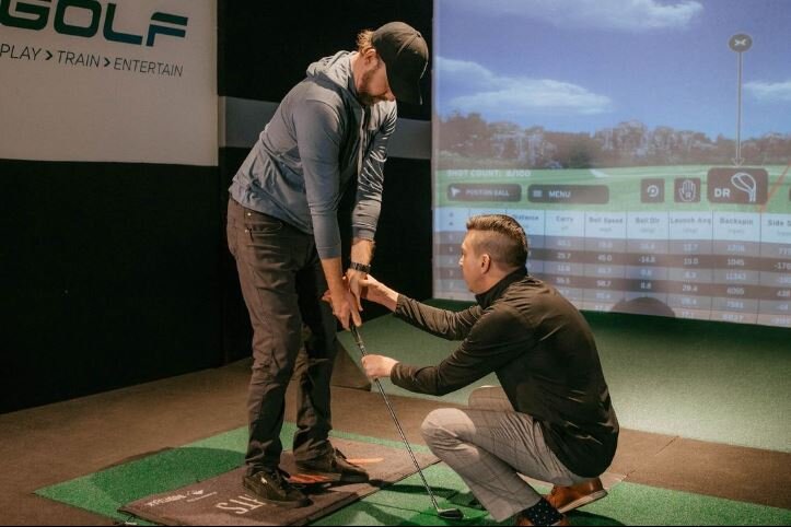 X-GOLF SHELBY: A player getting a lesson from one of their experts. Credit: Courtesy of X-Golf Shelby. 