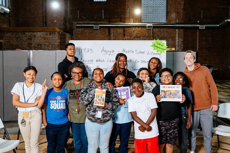 Stephanie Avery works with students to create published books. Photo by Nick Hagen.