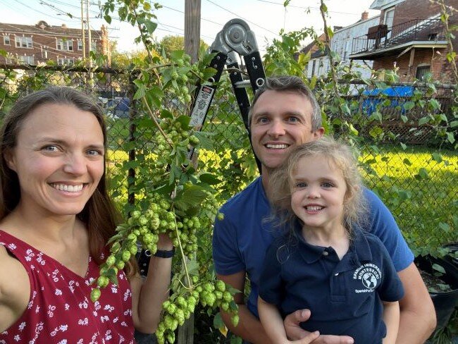 Amanda Vig Jones, Mark Jones, and Autumn Jones grow hops as a family.