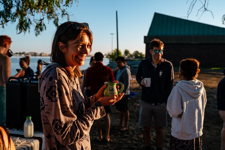 Claire Bearett shows off her mug.