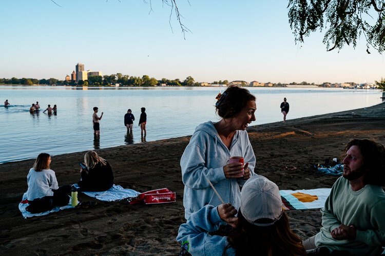 Belle Isle Swim Club founder chats with her partner Matt Morris.