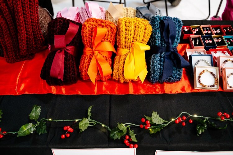 Scarves and jewelry for sale at EWDC's holiday market. (Nick Hagen)