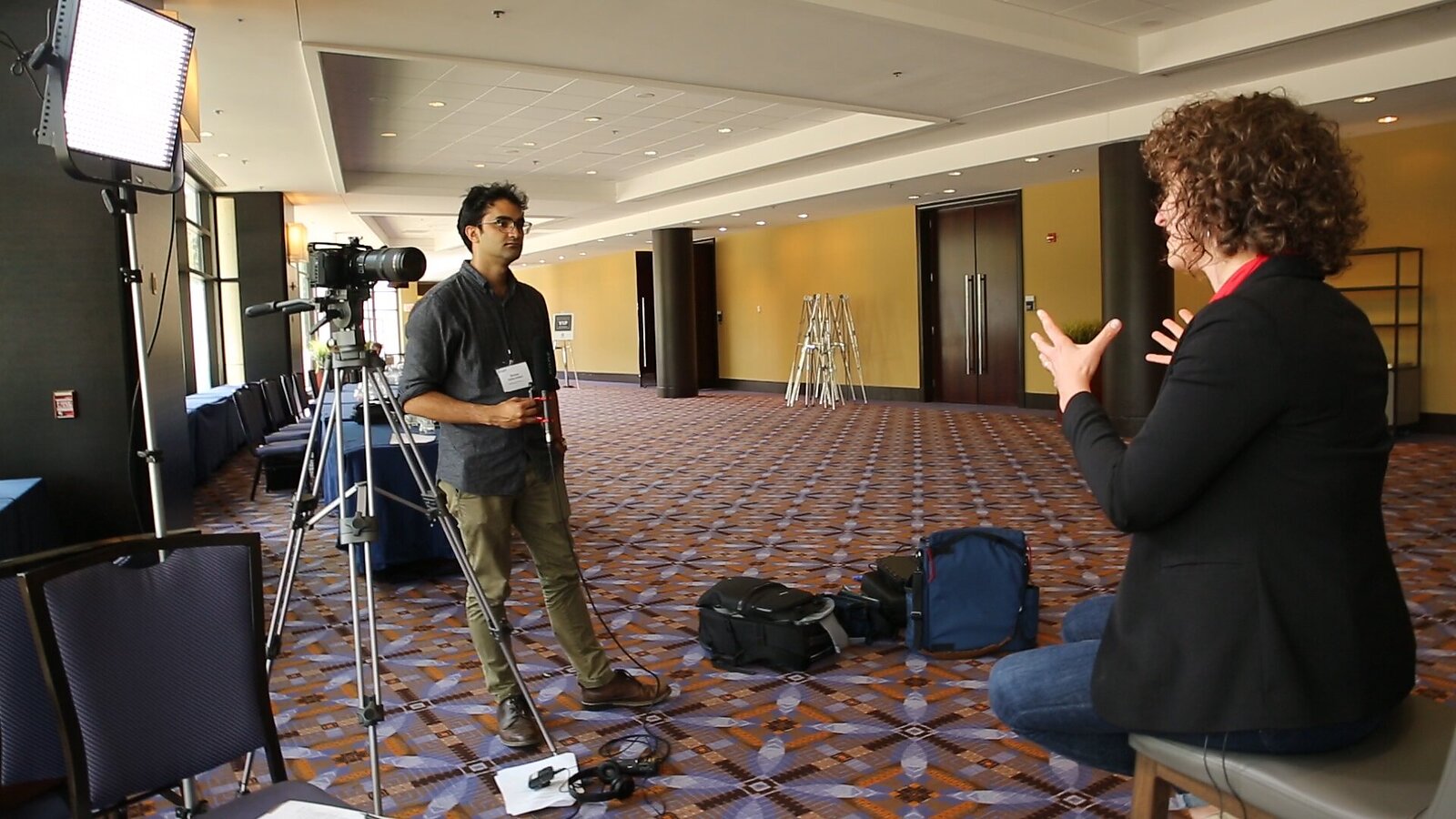 Shiraz Ahmed conducts interviews for his film, "Alive in Detroit". Photo supplied. 
