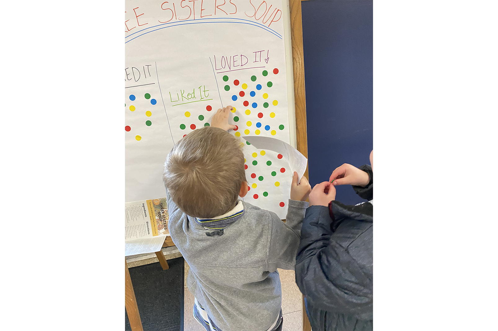A student rates soup made with produce from Buckley's Three Sisters Garden.