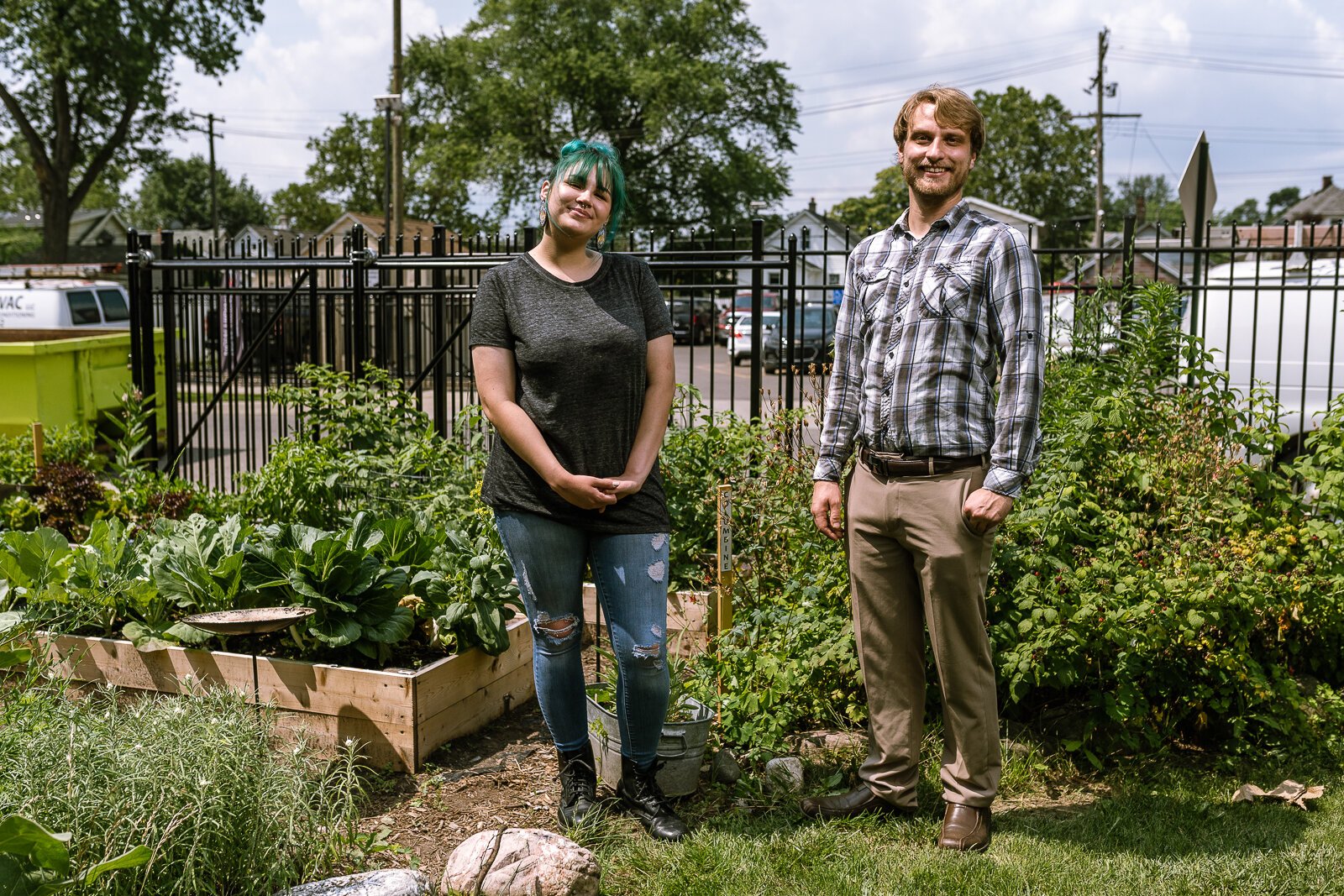 Lauren Potorek and John Peterson in AIHFS' garden.