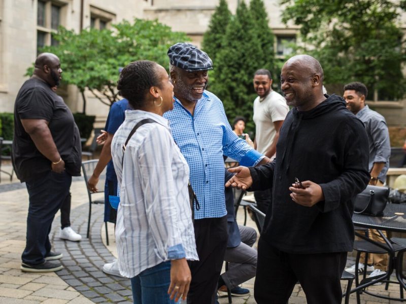 Izegbe and George N'Namdi talk with Theaster Gates.