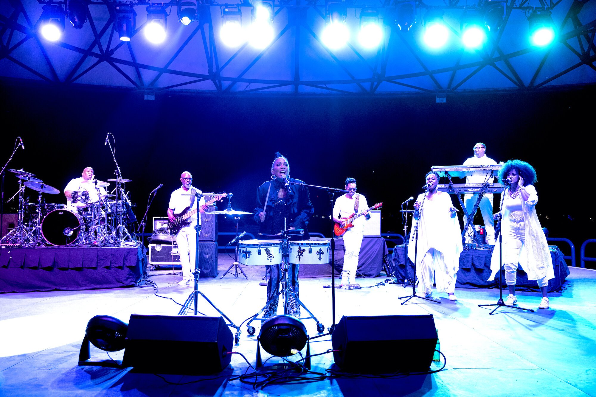 The incomparable Sheila E wore a shirt belonging to Prince. The Purple Rain tour in 1984 kicked off in Detroit on November 4, 1984. The percussionist called her return to The Aretha post-COVID “a full-circle moment.” Photo by Monica Morgan.