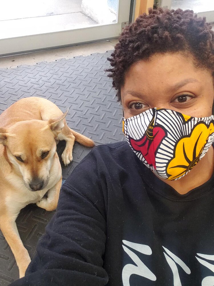 Goudia takes a break from her workout.