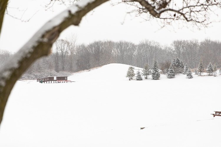 A sledding hill at Patriot Field in Shelby Twp.